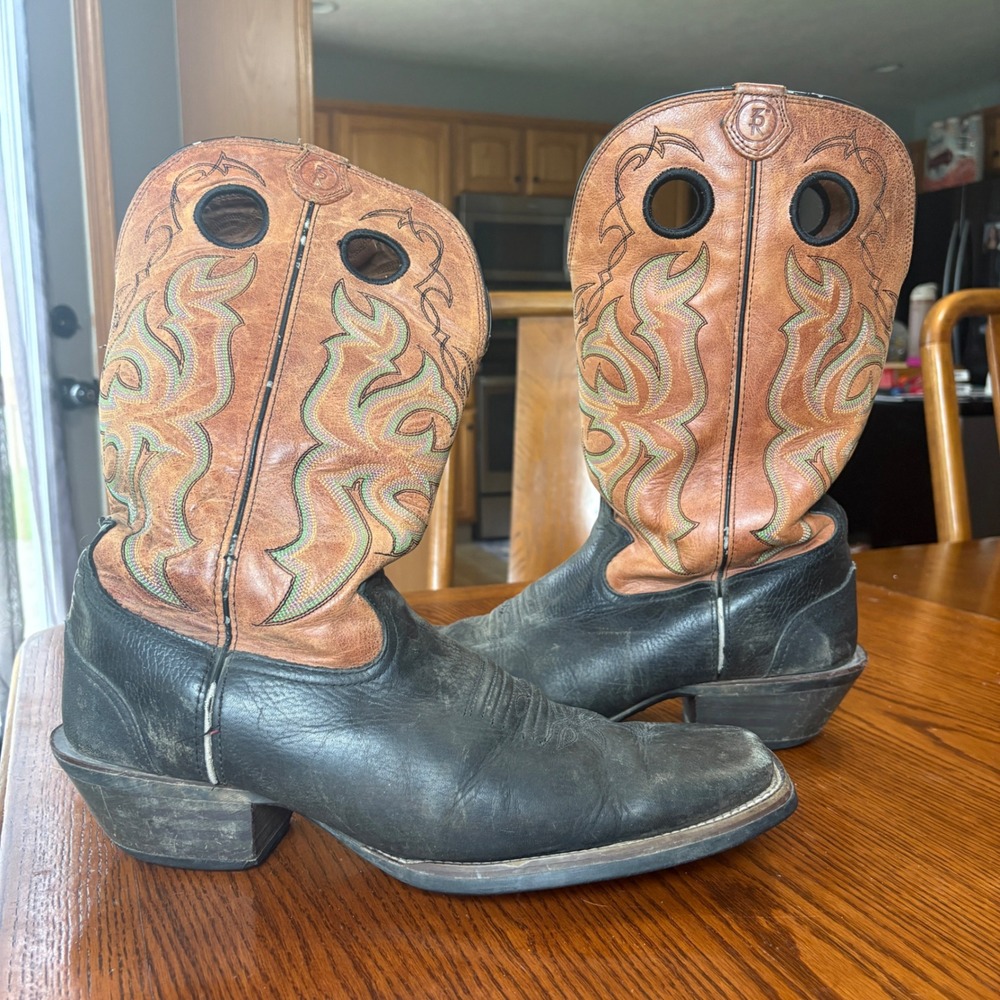 Tony Lama Boots Mens 12D RR9001 3R Western Square Toe Black Tan Cowboy Work‎